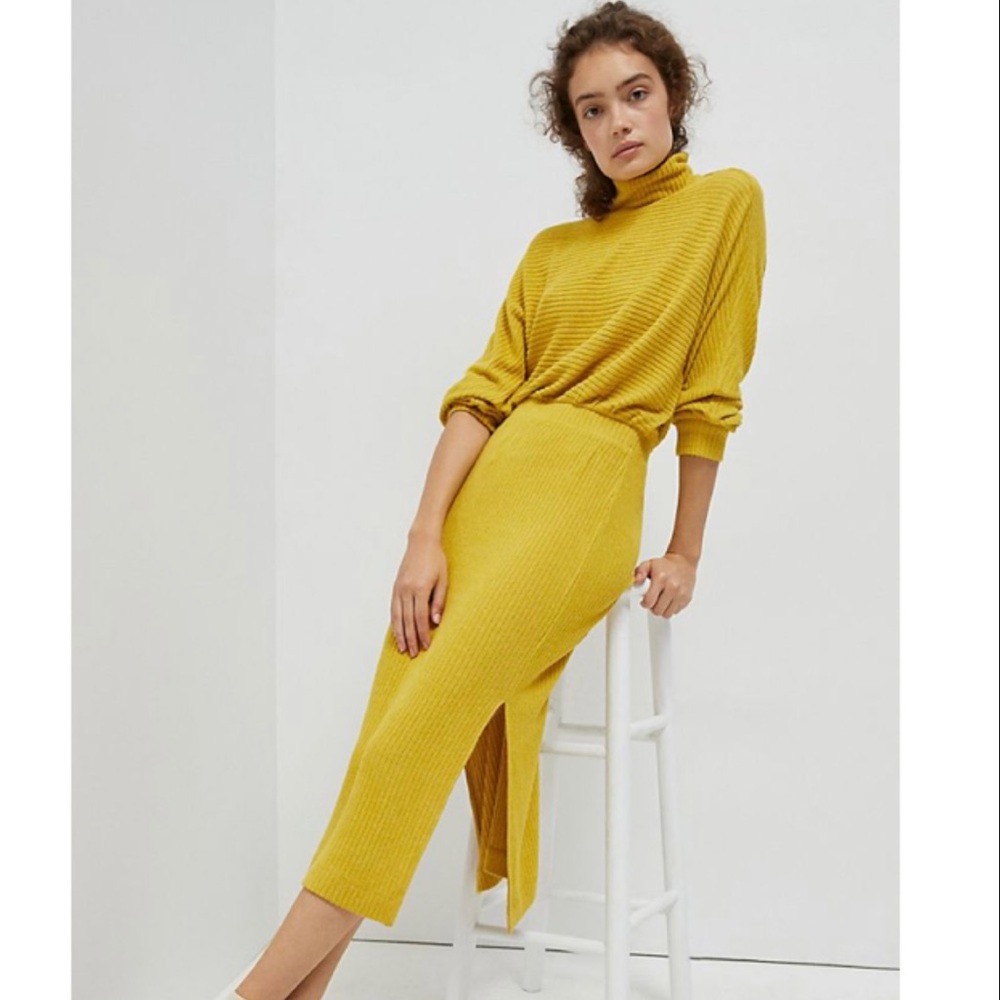 Anthropologie Chartreuse Ribbed Knit Maxi Dress